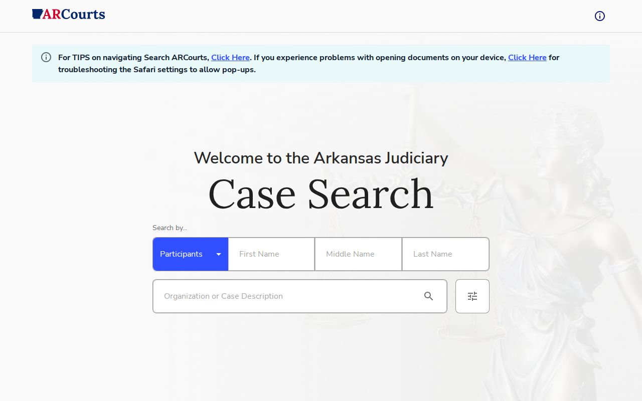 Franklin County bench warrant lookup fields in Arkansas CourtConnect