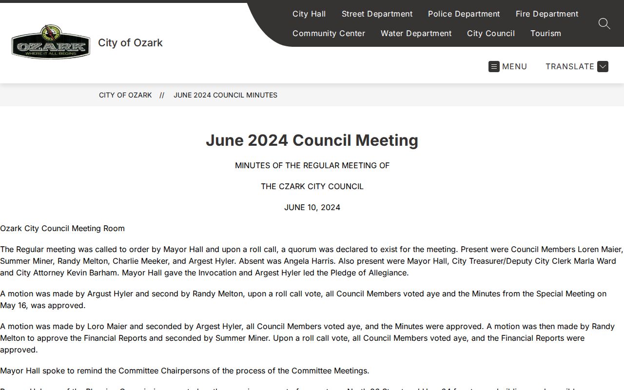 Franklin County active warrant service totals in Ozark council minutes