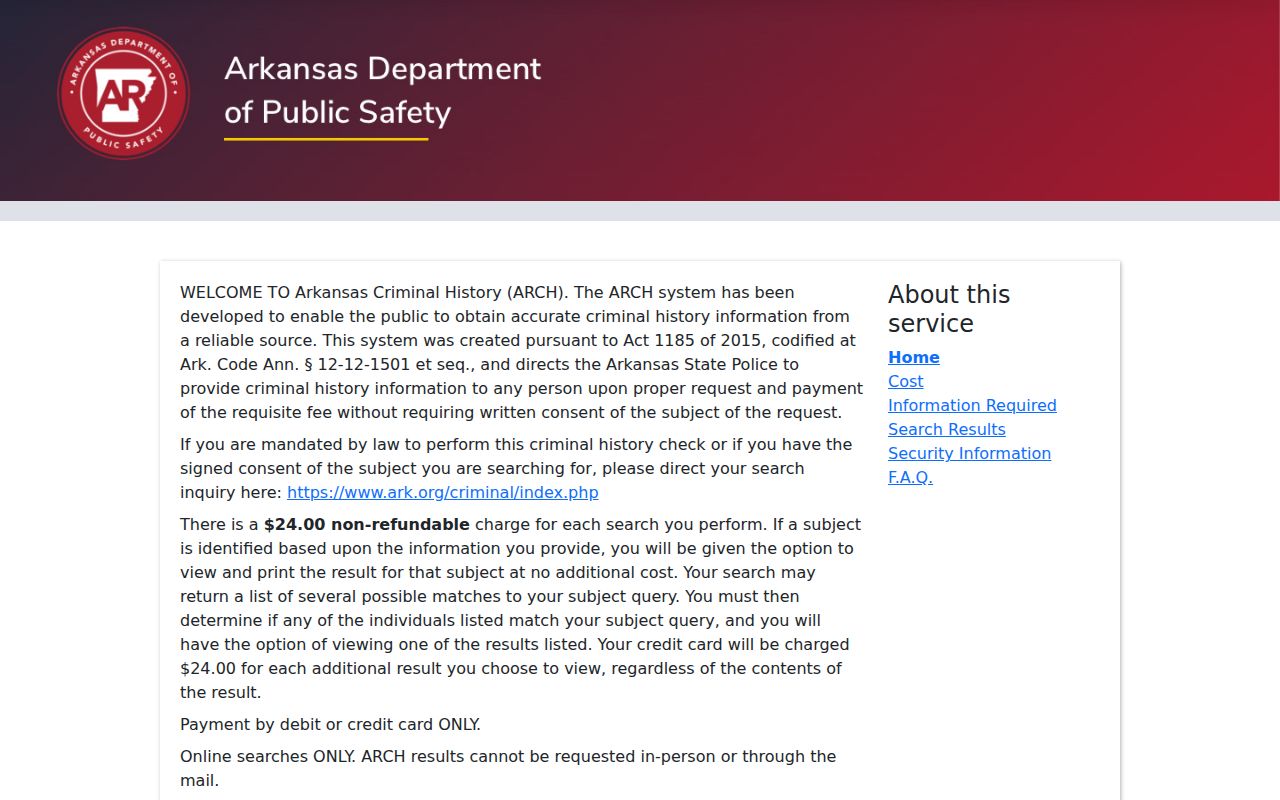 Franklin County municipal warrant warning on official ARCH criminal history form