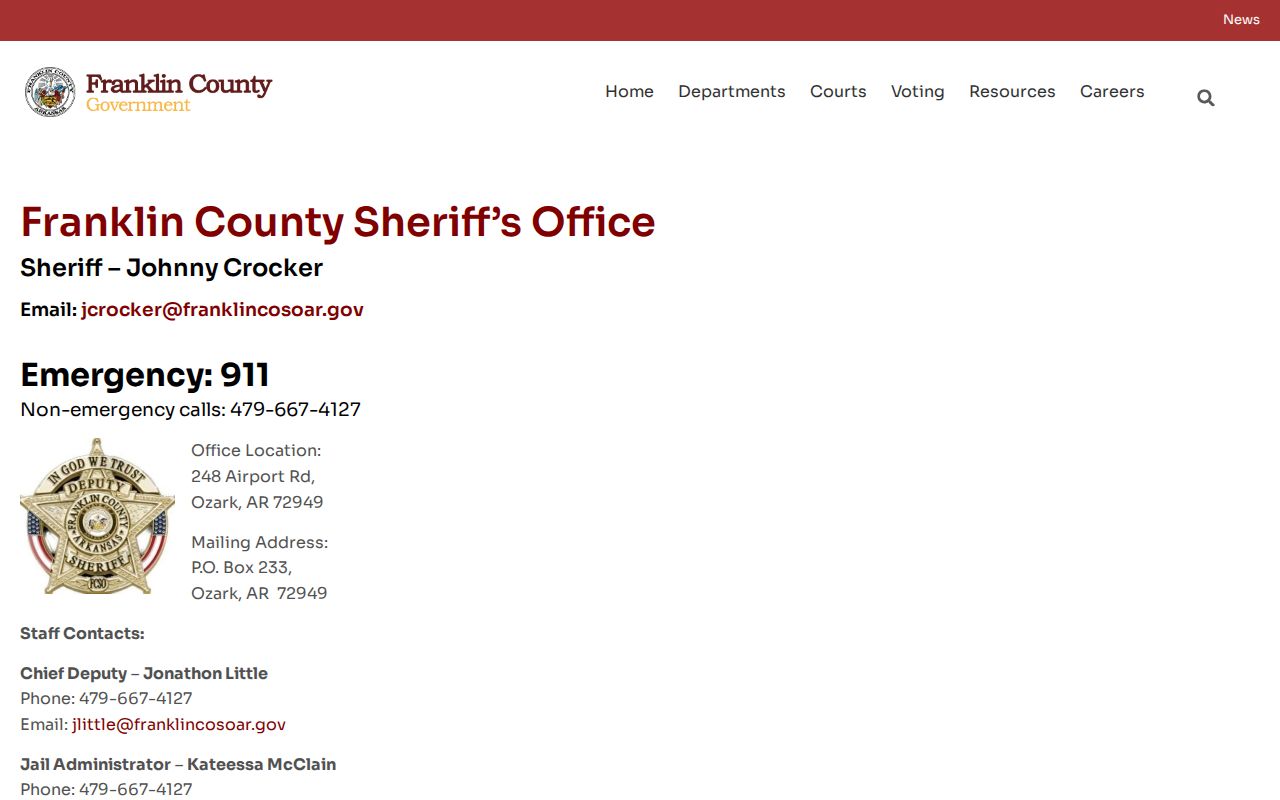 Franklin County sheriff warrant records contact page